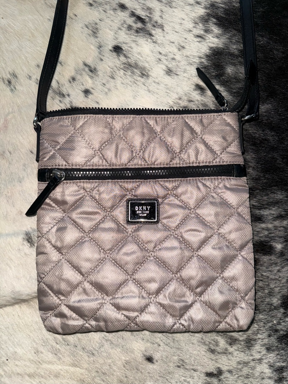 DKNY Quilted Crossbody Bag in Taupe Metallic